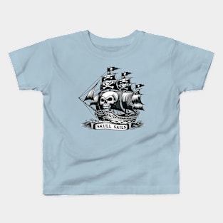 Pirate Ship, Skull Sails Kids T-Shirt